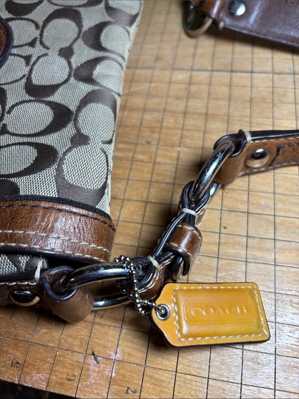 Coach Khaki Signature Canvas Shoulder Bag with Brown Leather 10983 - Picture 10 of 17